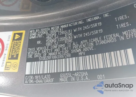 2019 Toyota Highlander Limited z USA, uszkodzony, nr VIN 5TDDZRFHXKS997288